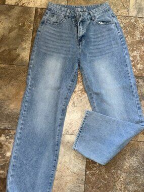 SHEIN Light Blue High-Waist Wide Leg Jeans